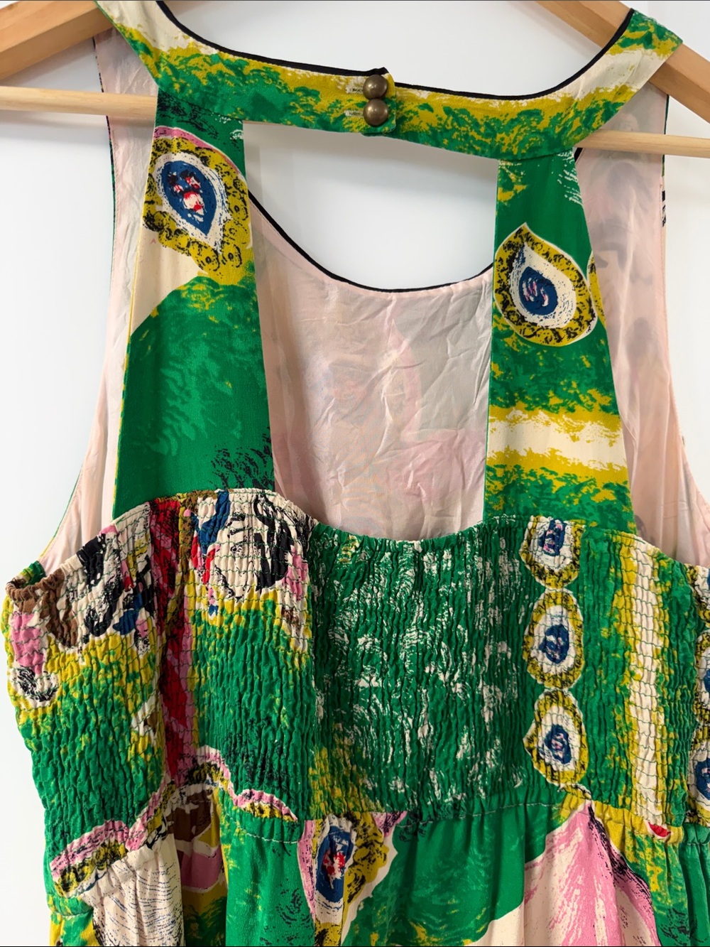 Anthropologie Moulette Soeurs Green Floral Print Midi Dress with Black Ruffle - Picture 6 of 6